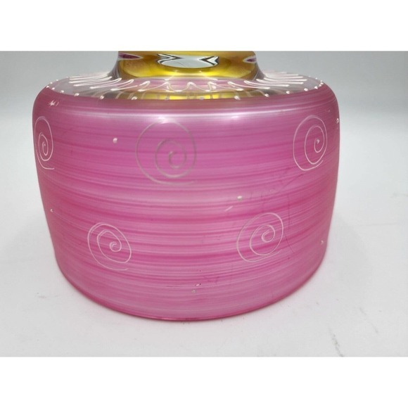 Cheese Dome Frosted Hand Painted Pink White Glass by Golden Hill Studio - Picture 5 of 10